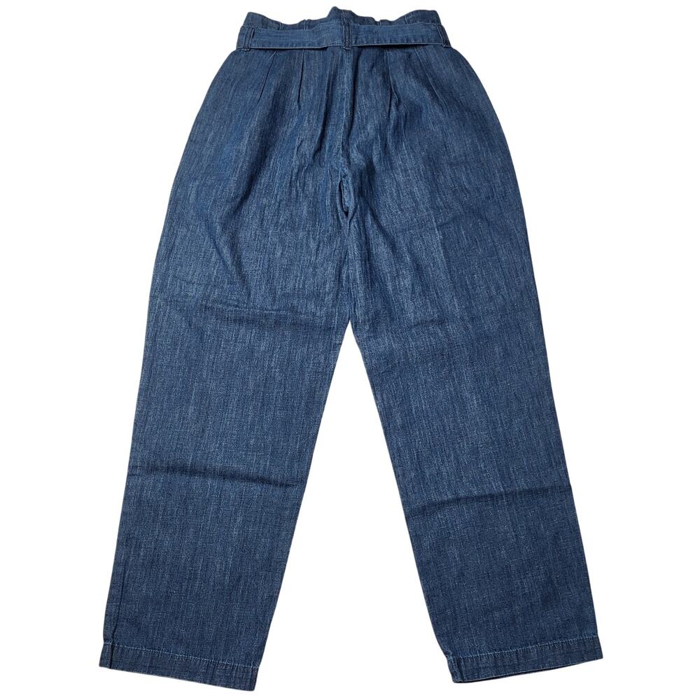 J Crew Chambray Paper Bag Jeans Tie Waist Relaxed Crop Wide Leg Cotton Hemp 0 - Picture 4 of 10